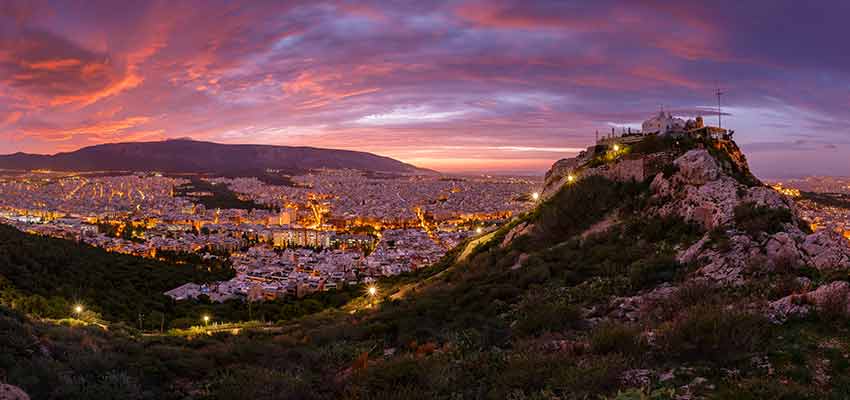 View of the city of Athens on top of Mount Lycabettus